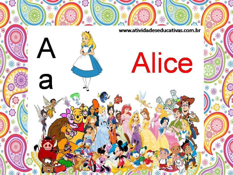 alfabeto com personagens na letra a