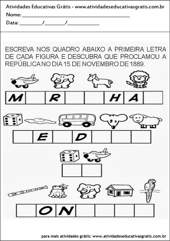 Atividade para a Proclamação da República - Dia 15 de Novembro - Atividades  Educativas Grátis Prontas para Imprimir