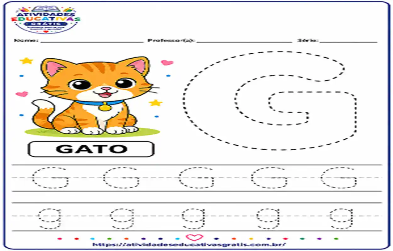 atividade letra g pontilhado para imprimir com gato educação infantil treino letra G maiúscula e minúscula