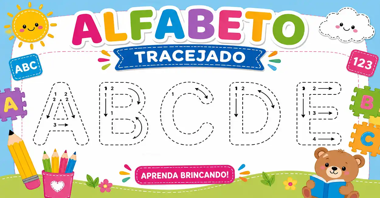 alfabeto tracejado para educação infantil com letras para cobrir e atividade de coordenação motora para imprimir