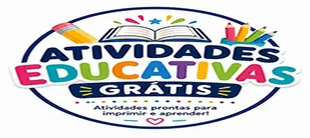 Atividades educativas grátis para imprimir com ilustração de livro aberto e materiais escolares coloridos
